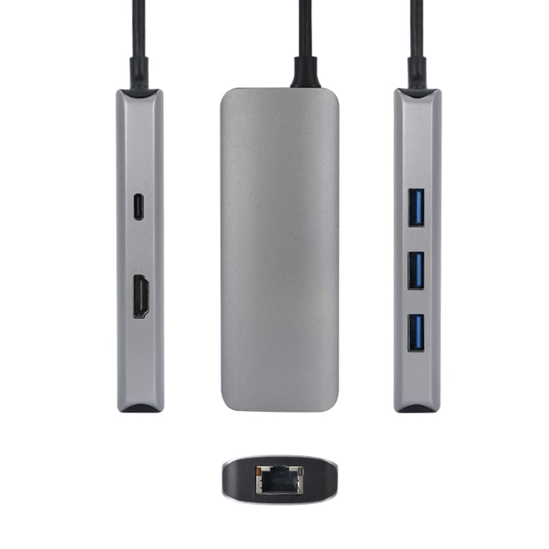 MZCK6211,6 in 1 USB-C to 3xUSB3.0+1000Mbps RJ45 ethernet+ 4K HDMI+PD2.0 100W 