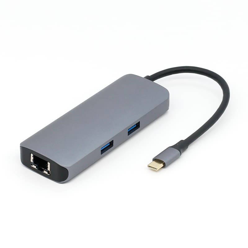 MZCK4211 4 in 1 USB-C to  3xUSB3.0+RJ45 1000Mbps lan Smart blue signal LED 