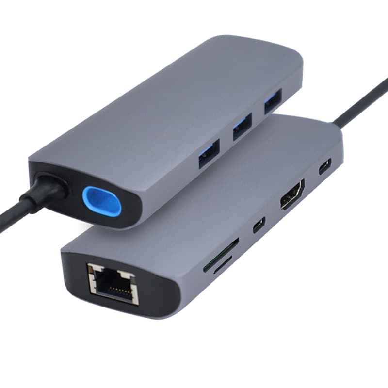 MZTCK9211B,9 in 1 USB-C to 2xUSB3.0+1xUSB2.0+1000Mbps+ 4K HDMI+USB-C PD2.0 100W+USB-C 3.0 data+SD/TF 2.0 with smart blue signal LED, with smart blue signal LED 