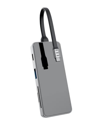 MZCK7201, 7 in 1 USB-C to 3xUSB3.0+ 4K HDMI+PD2.0 100W +SD/TF, Non-slip easy-plug interface, Flat cable, Aluminum alloy + black glass mirror surface, elegant choice, Private Mold